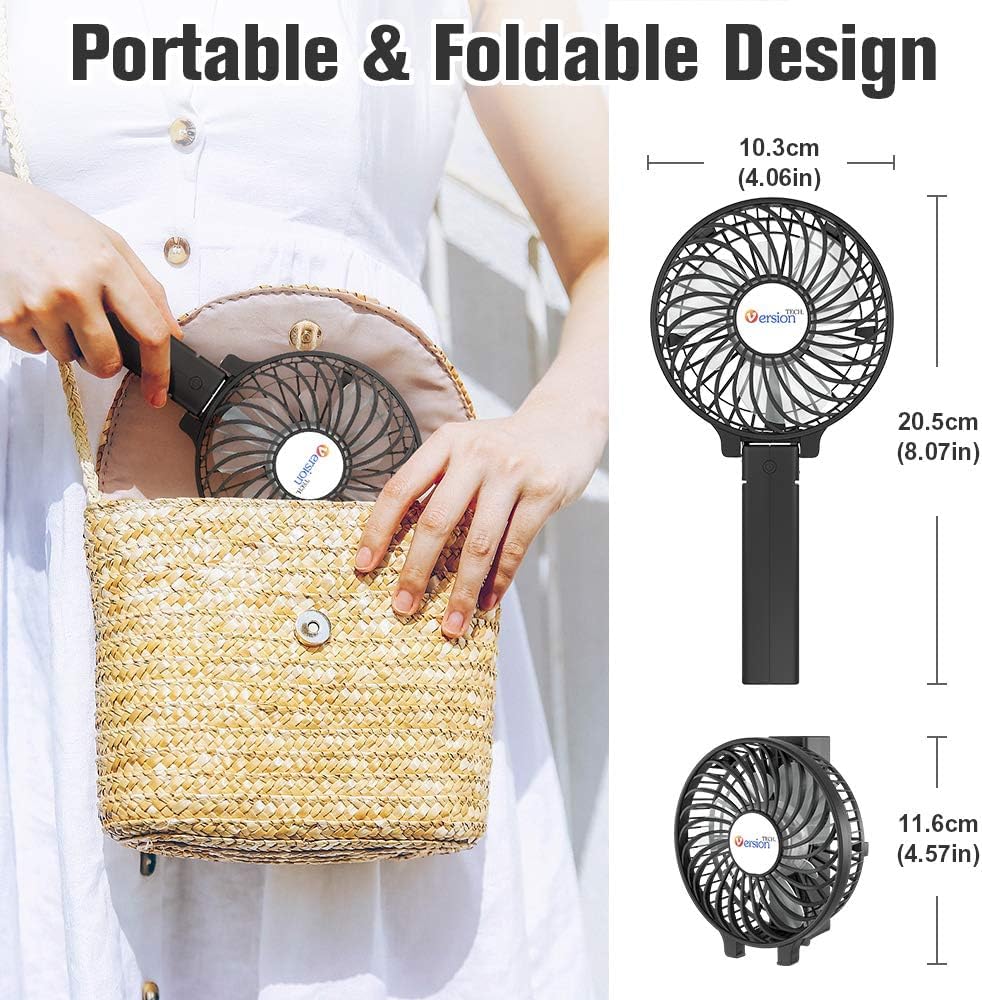 - VersionTech Hand Held Fan,Portable Handheld USB Rechargeable Fans with 3 Speeds -