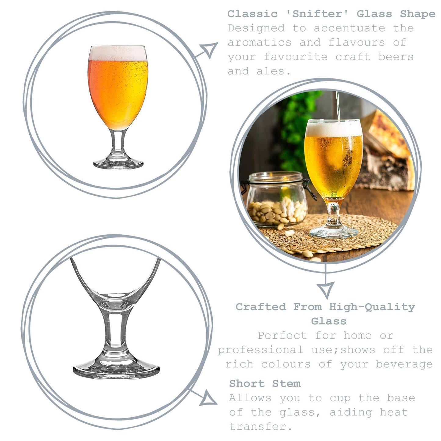 - Rink Drink 4x Pint (590ml) Classic Tulip Beer Glasses Set | 'Empire' Range | Stemmed Snifter Drinking Lager Glass -