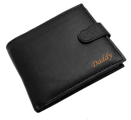 - Personalised Black Engraved Soft Leather Mens Wallet | Coin Pocket Pouch -