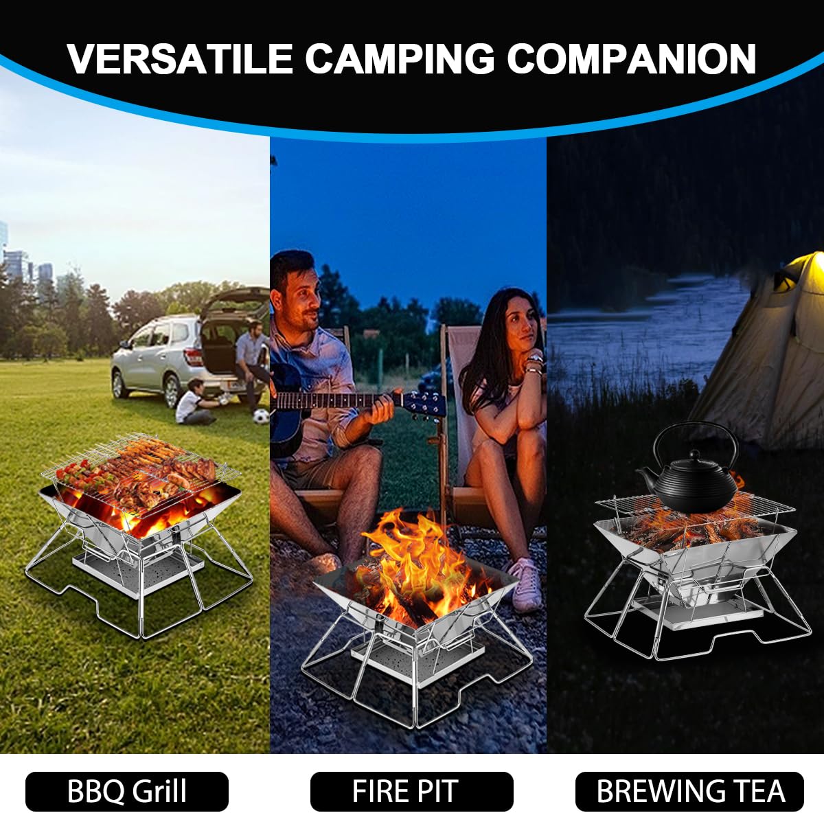 - Portable Charcoal BBQ Grill For Camping | Small Folding Fire Pit -