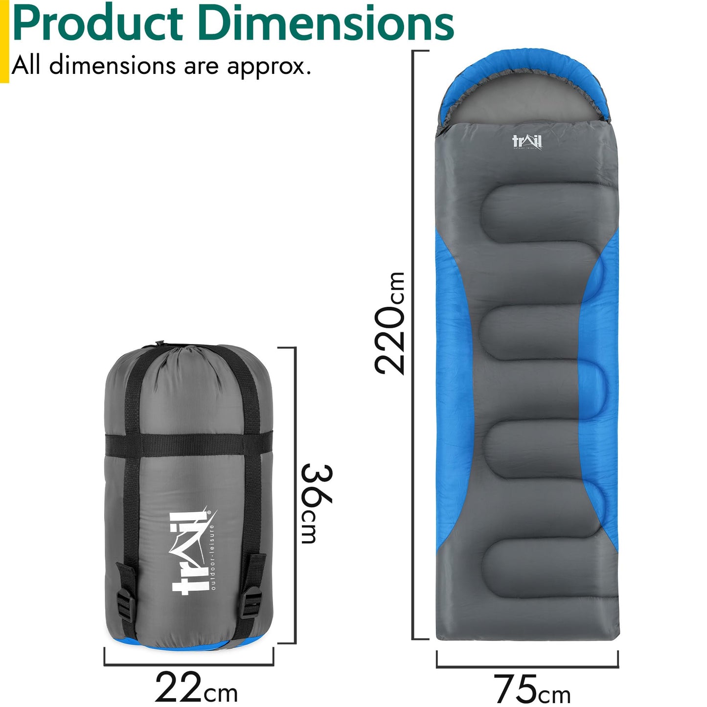 - Trail Envelope Sleeping Bag With Snug Hood| 3 Season | Water-Resistant -