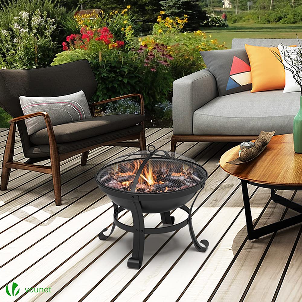 - VOUNOT Fire Pit for Garden with Lid and Poker, Outdoor Heater Charcoal Log Wood Burner