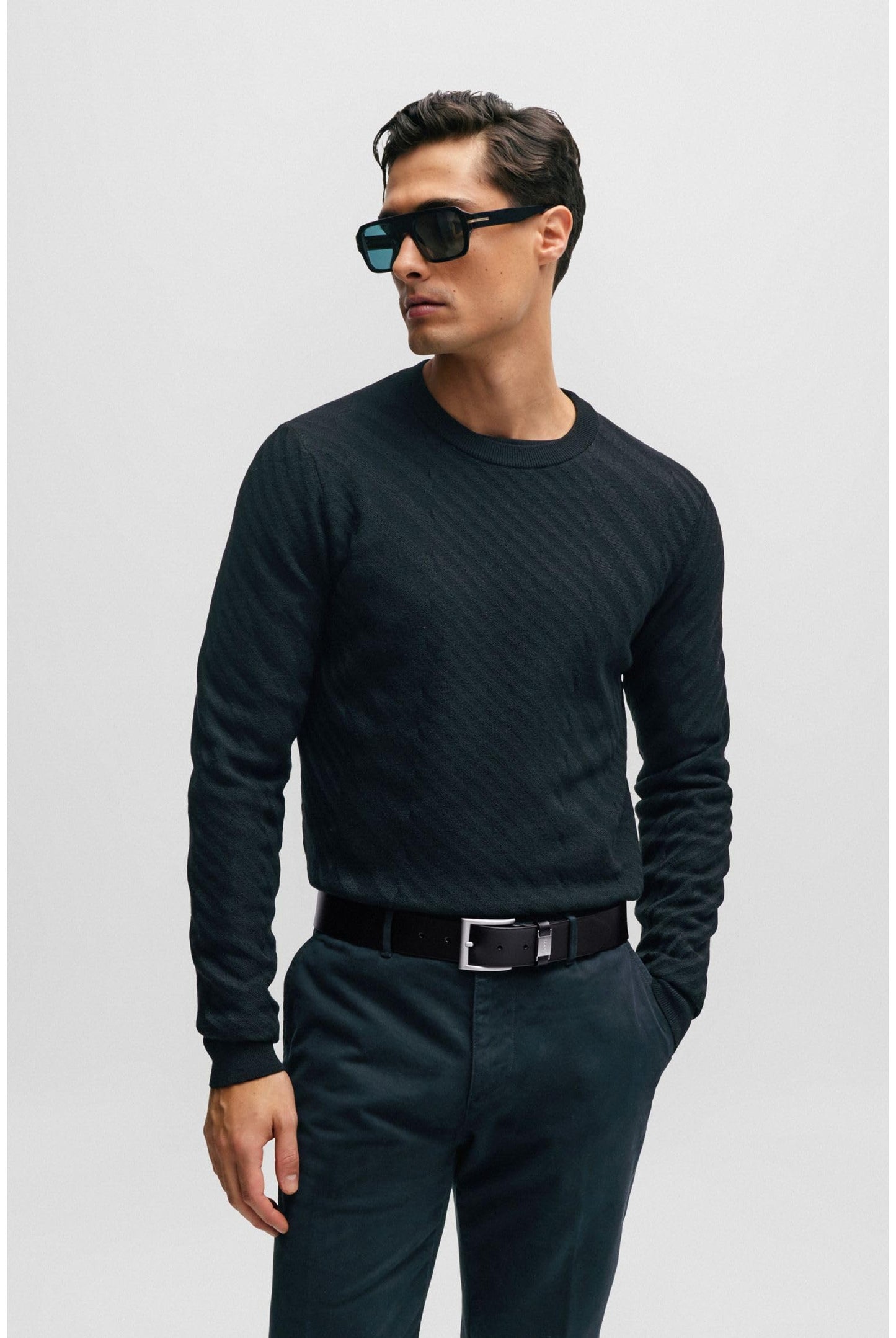 BOSS Mens Connio Branded-keeper belt in Italian leather