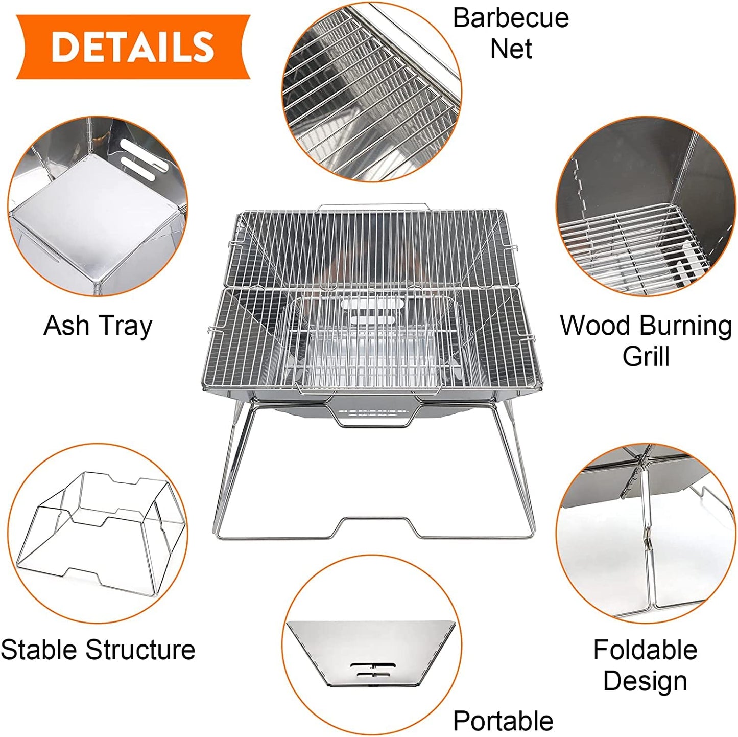 - KAHEIGN Stainless Steel Fire Pit | Foldable BBQ Grill Rack | Portable Campfire Pit -