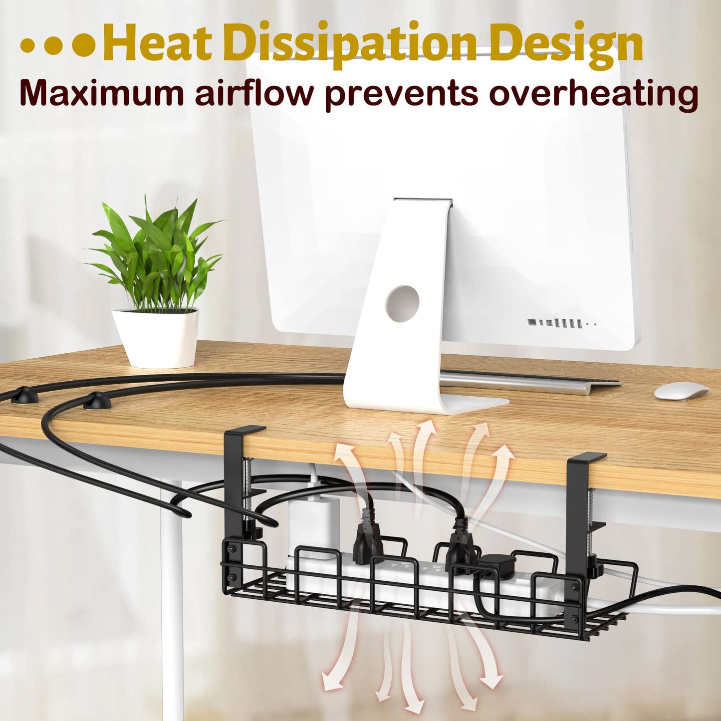 - Mokani Cable Management Under Desk Tray | No-Drill Desk Cable Wire Organiser -