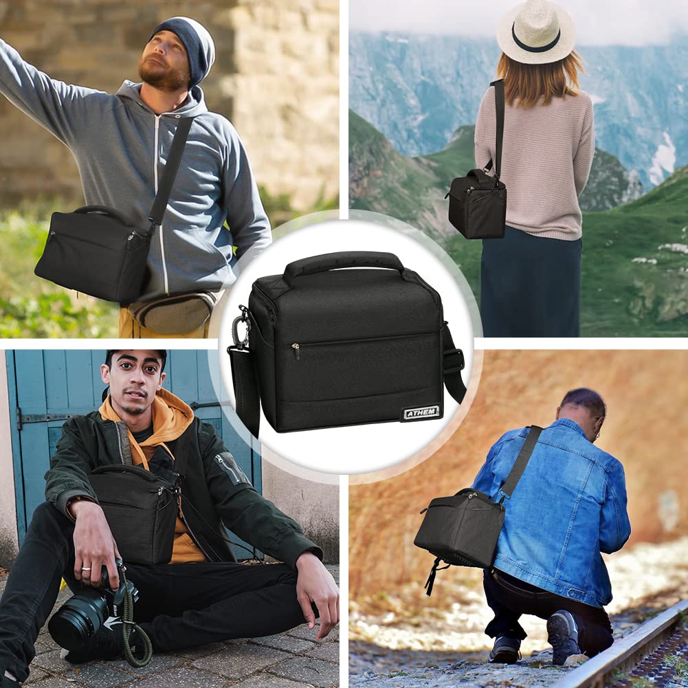 ATHEM SLR Camera Bag, Large Capacity Waterproof Shockproof Single Camera Shoulder Bag, Camera Case Bag, Camera Bags for DSLR and Lenses, with Waterproof Cover