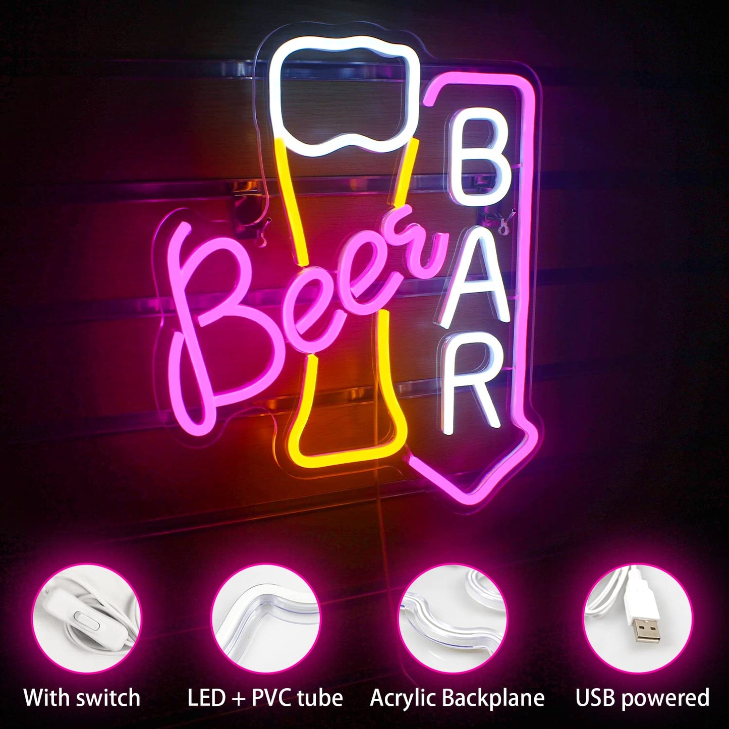 - wanxing Beer Neon Signs for Wall Decor, Beer Bar Neon Lights, Beer Neon Light Sign