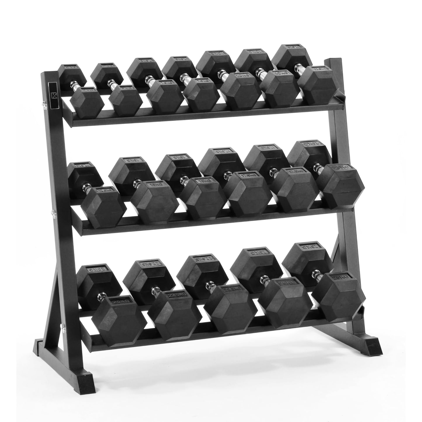 - Equipped Gym | Weights Dumbbells Set | Horizontal 3 Tier Rack Stand -