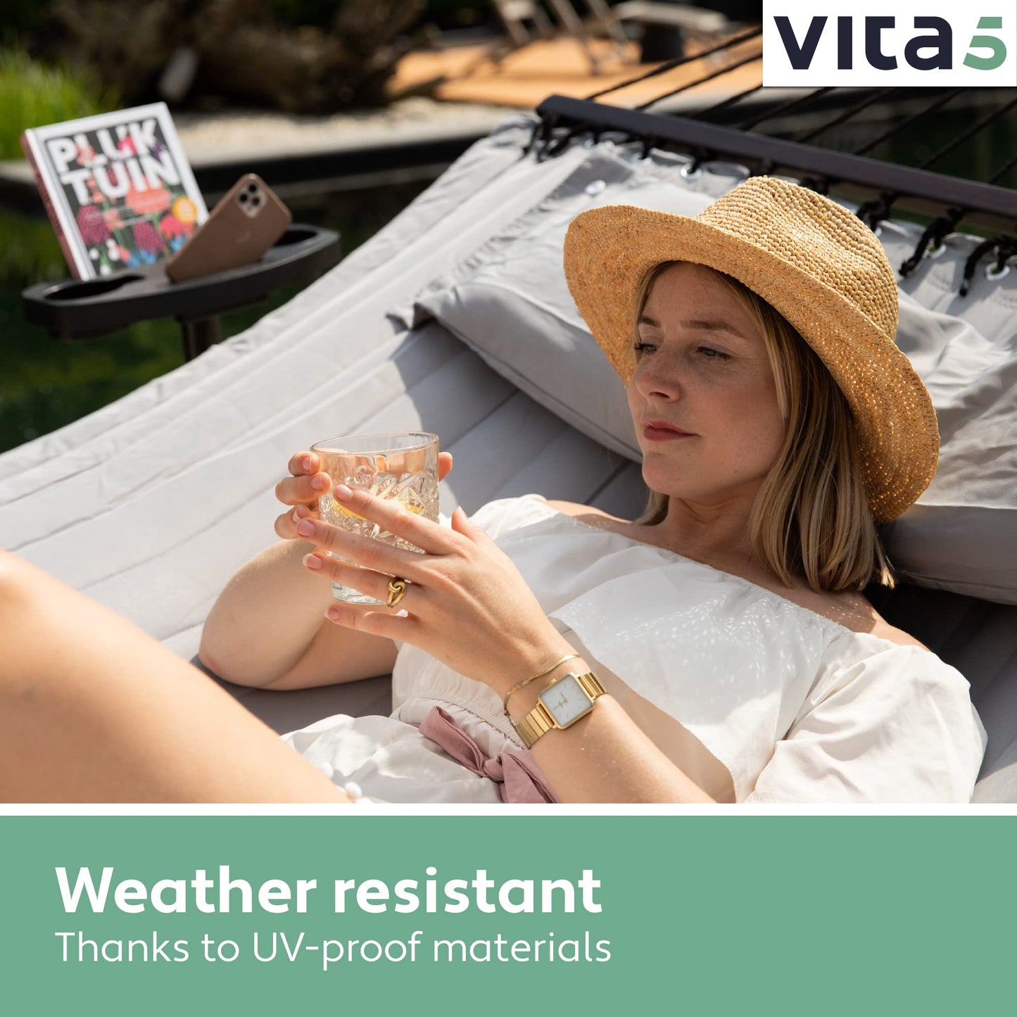 - Vita5 Hammock with Stand and Sidetable – 2 Person Garden Hammocks with Cup Holder -