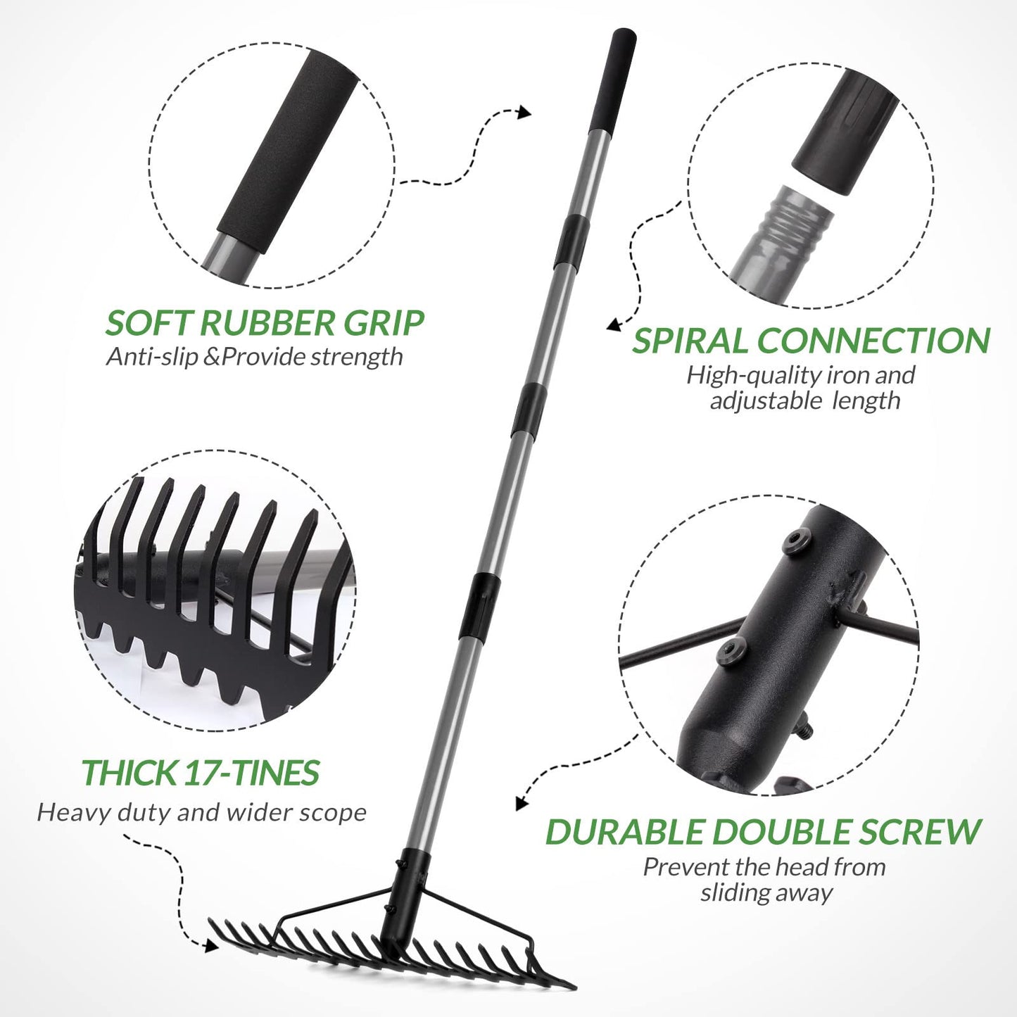 - Walensee 5.4FT Bow Rake Heavy Duty Garden Rake with Stainless Steel Handle
