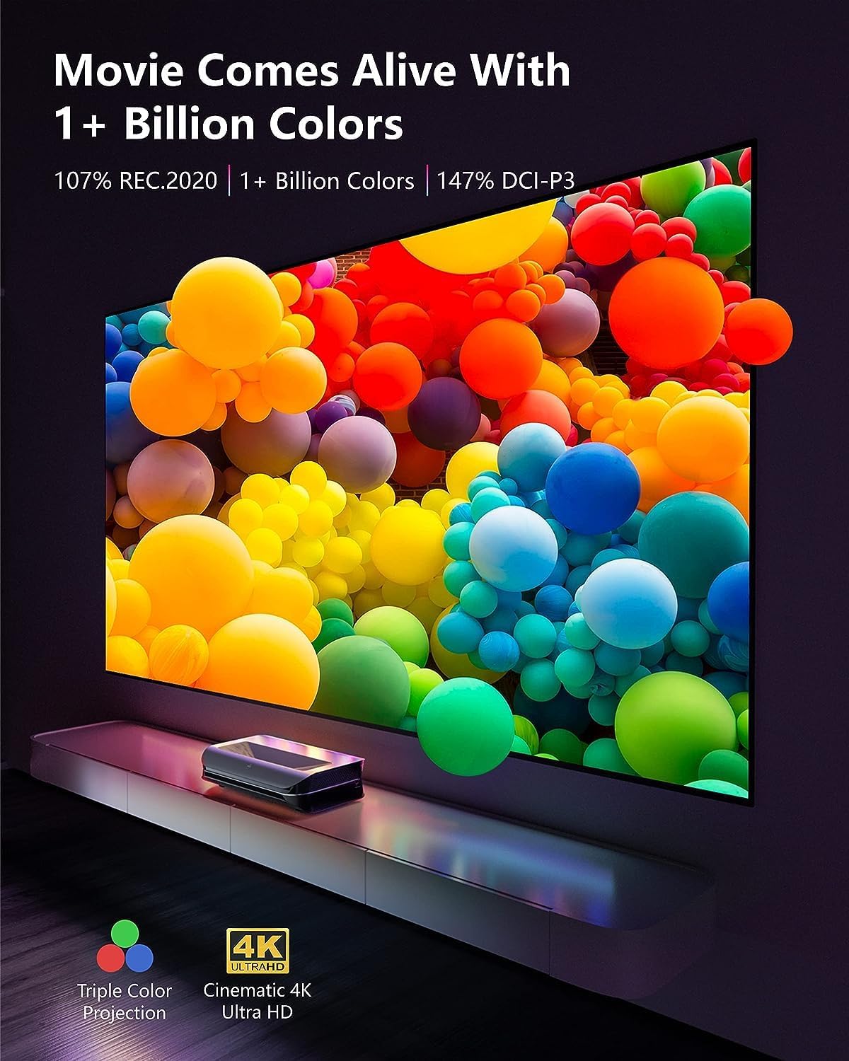 AWOL VISION LTV-3500 Pro 150" 4K Laser TV, 3500 Peak Lumens, Ultra Short Throw Projector 4K Laser HDR10+, with Dolby Vision& Atmos 3D Home Cinema UST Projector (Fire TV Stick 4K Max Included)