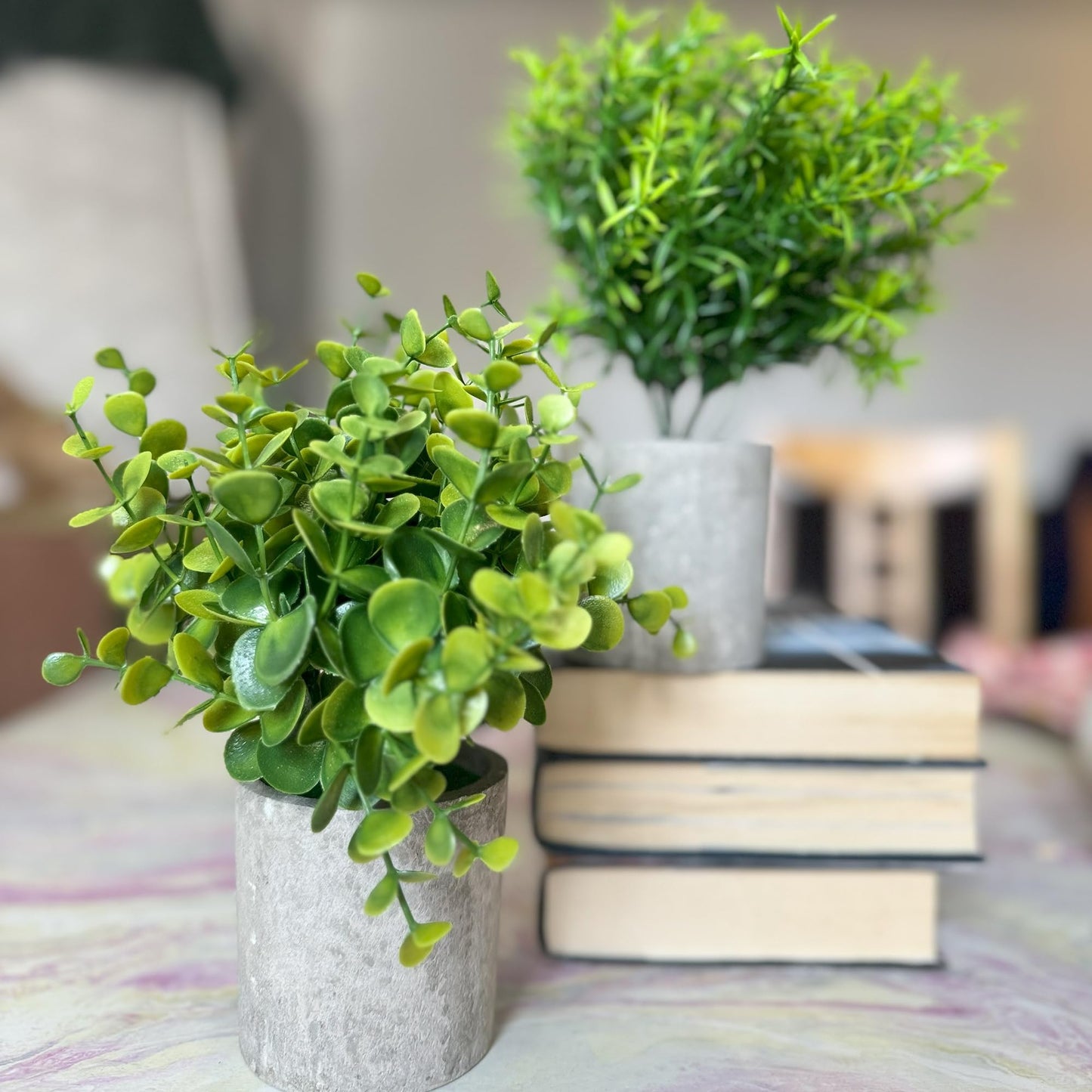 AlMuflihoon Set of 4 Artificial Plants Potted Fake Mini Faux Plant Foliage Eucalyptus Rosemary Succulents for Room Decor Home Kitchen Garden Office Indoor and Outdoor Decoration