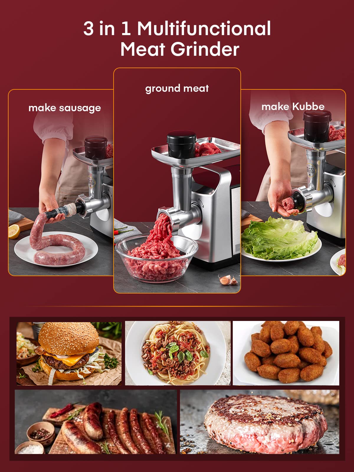 - Electric Meat Mincer Grinder | Stainless Steel 3 in 1 Meat Grinder & Sausage Stuffer -
