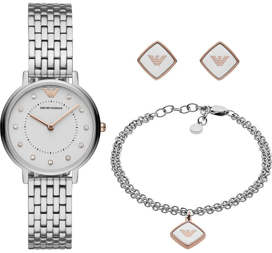 - Emporio Armani Watch for Women | Two Hand Movement | 32 mm Silver Stainless Steel Case with a Stainless Steel Strap | AR80023 -