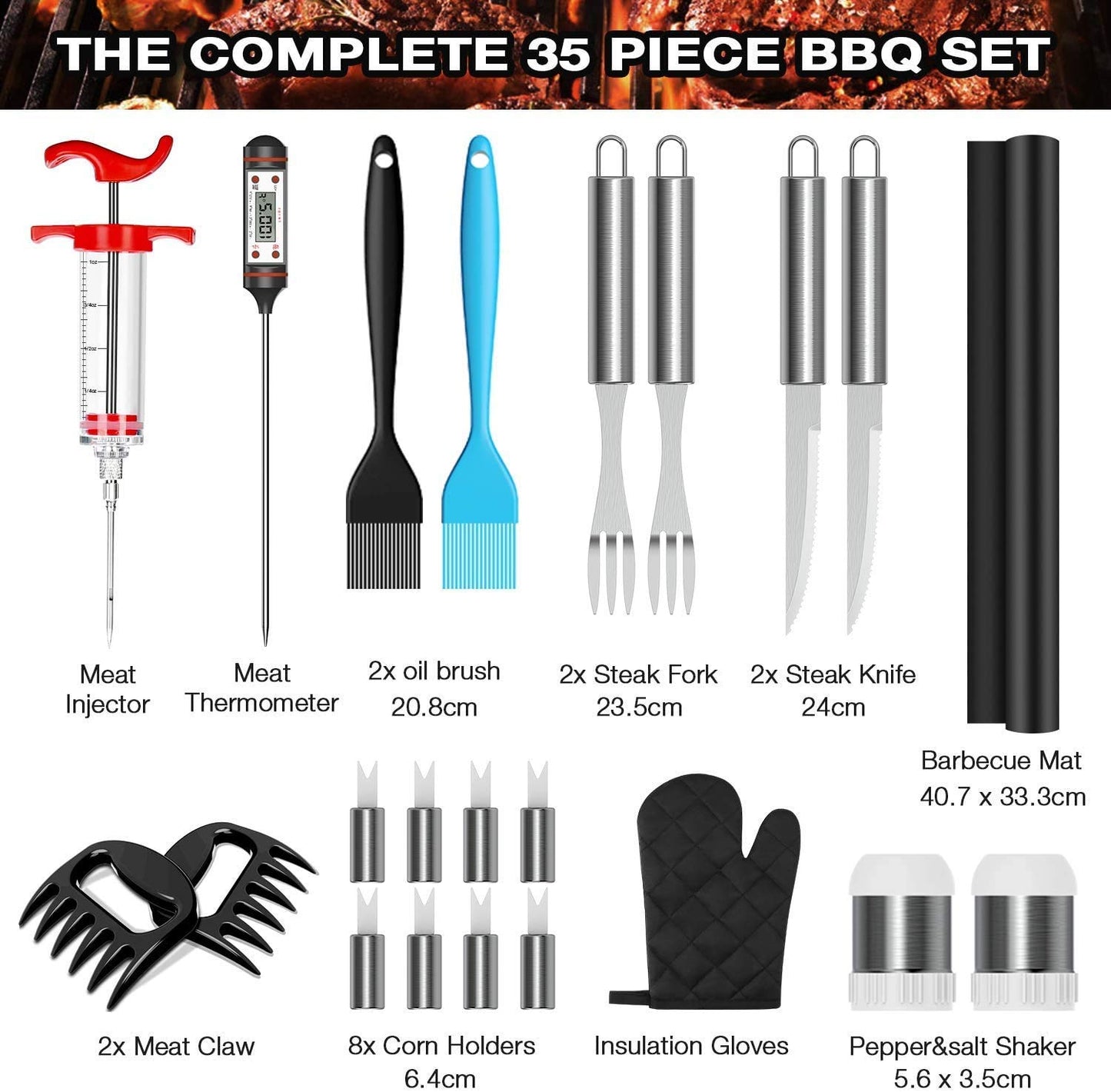 AISITIN BBQ Tools Set 35-in-1 BBQ Accessories BBQ Utensils Stainless Steel Barbecue Accessories for Camping Kitchen BBQ Utensils with Carrying Bag Gifts for Men and Women Gift