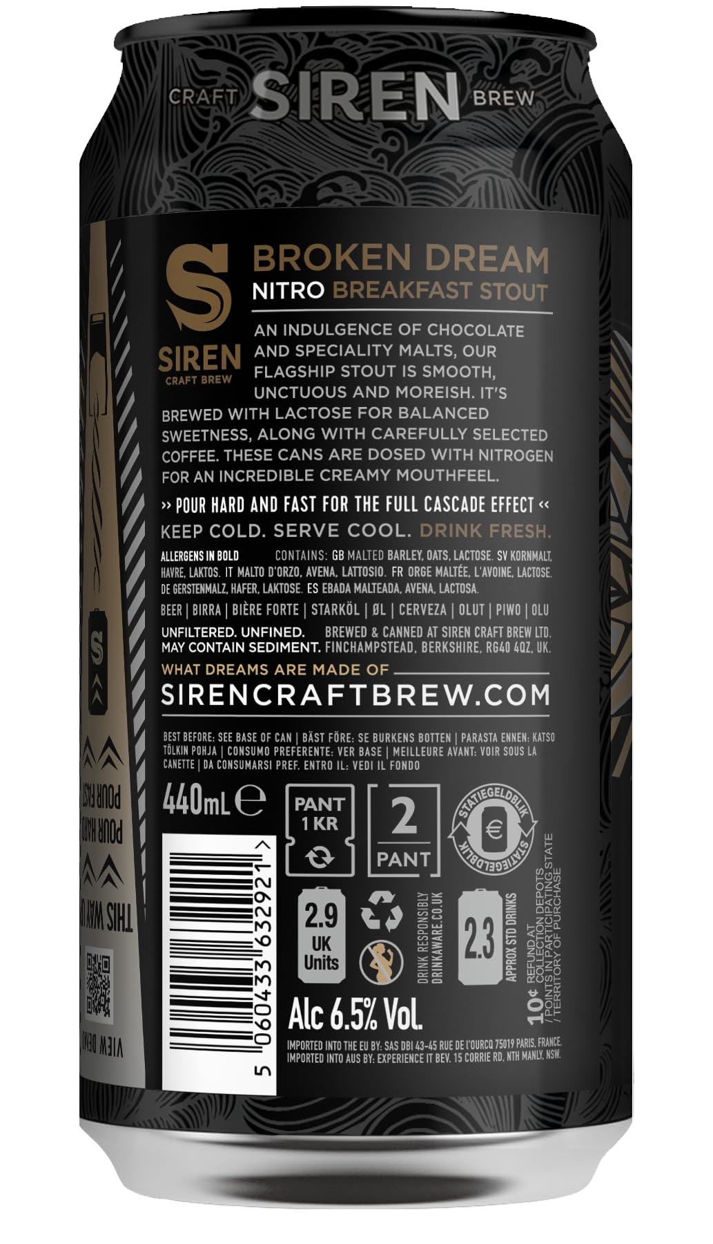 - Siren Craft Brew | Nitro Broken Dream 440ml | 6.5% Breakfast Stout -