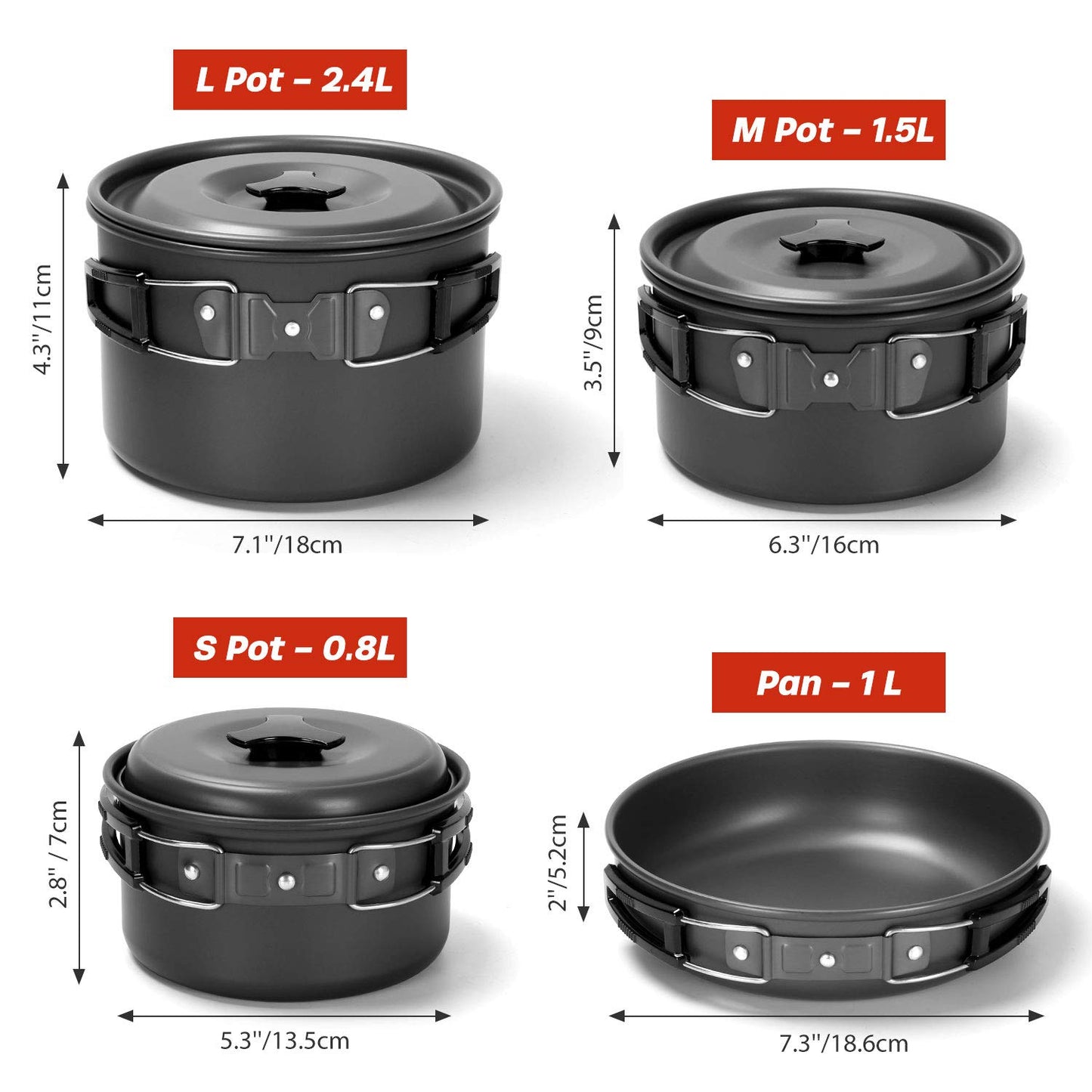 - Odoland Camping Cookware Kit for 4 People | Non-Stick -