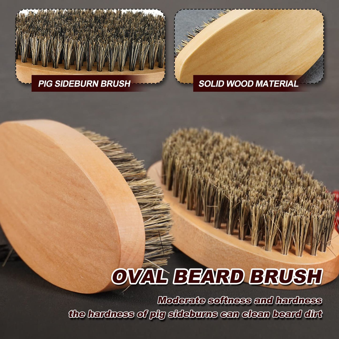 Beard Brush Comb Set for Men, Wooden Boar Bristle Hair Moustache Comb Beard Brush Set for Combing Beard Hair, Removing Debris, Massages Face