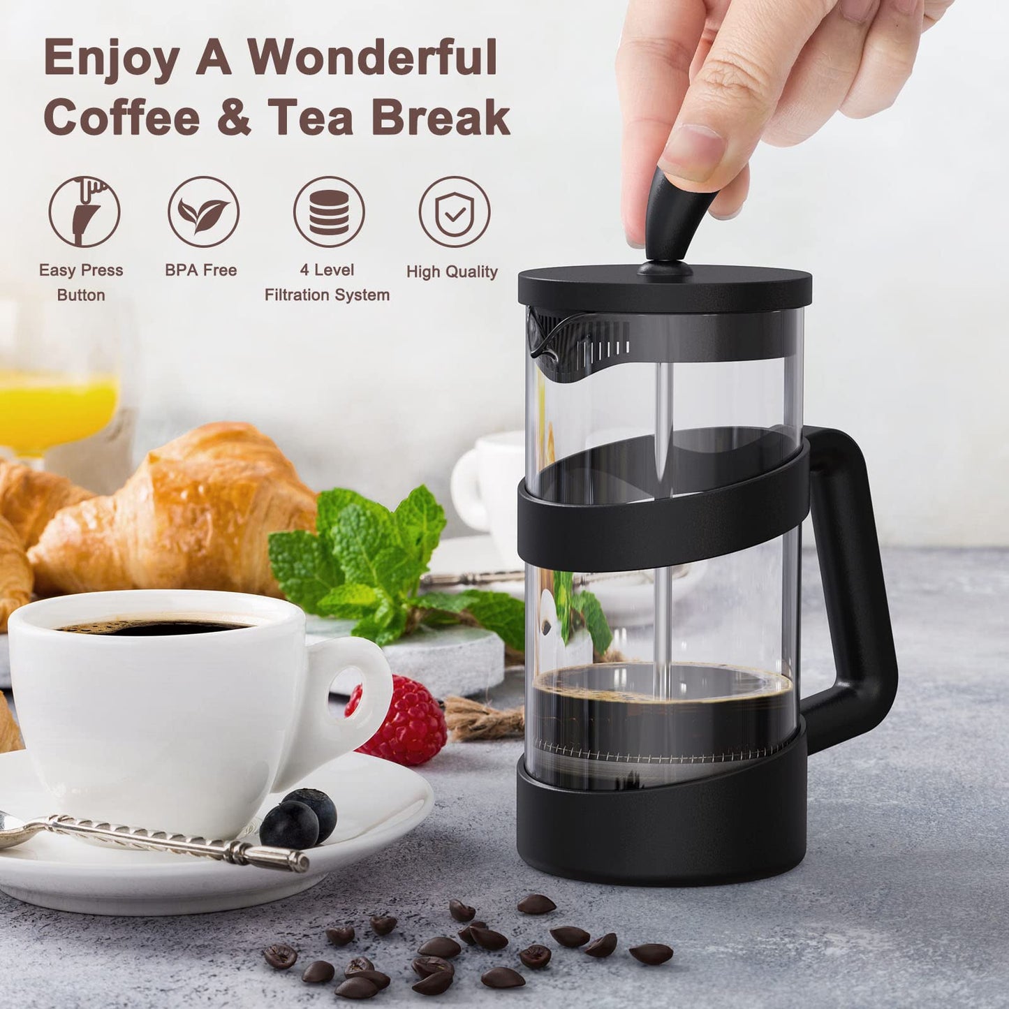 - RAINBEAN 2 Cup Cafetiere Coffee Press | French Press Maker for Filter Coffee -