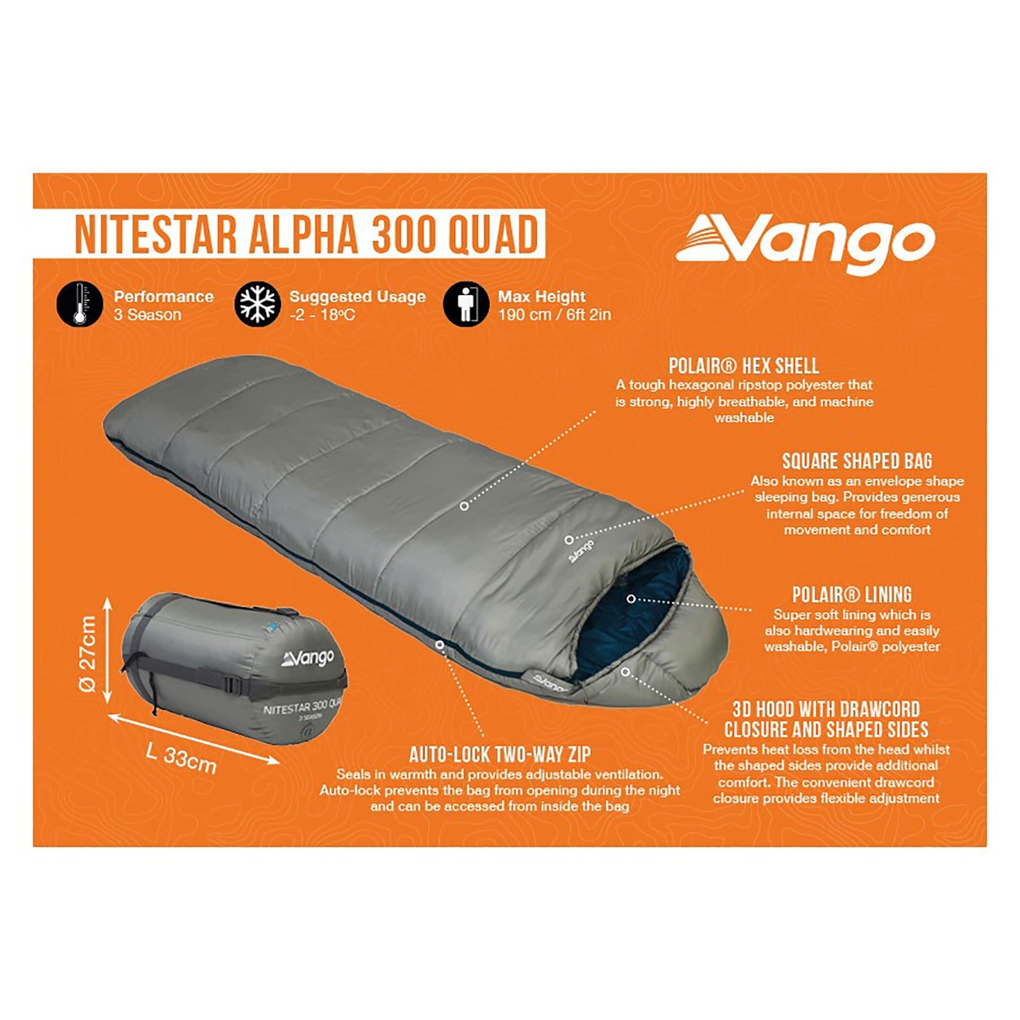 - Vango Nitestar Alpha 300 Quad Sleeping Bag Fog -