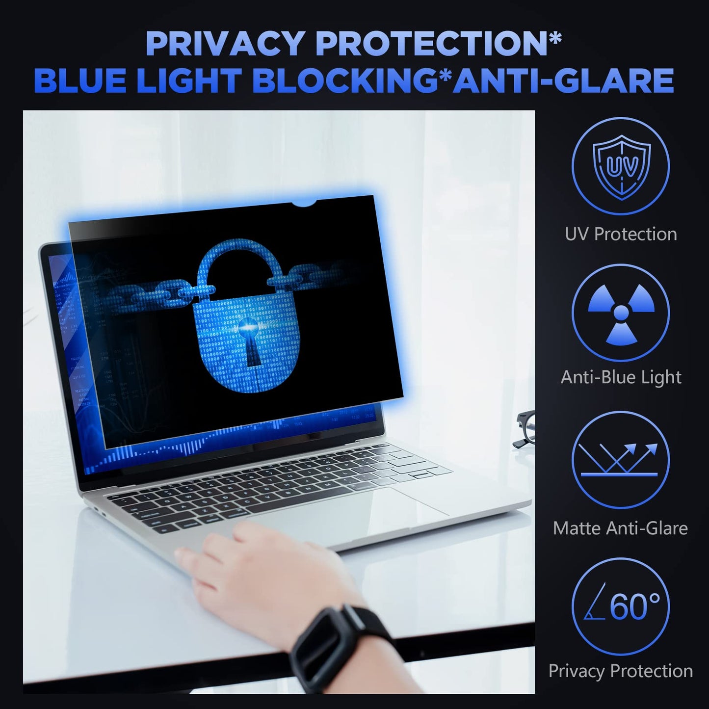 - Tefeiyin Laptop Privacy Screen | 14 Inch for 16:9 Aspect Ratio | Anti-Spy Privacy Filter & Anti Glare Blue Light Blocking -