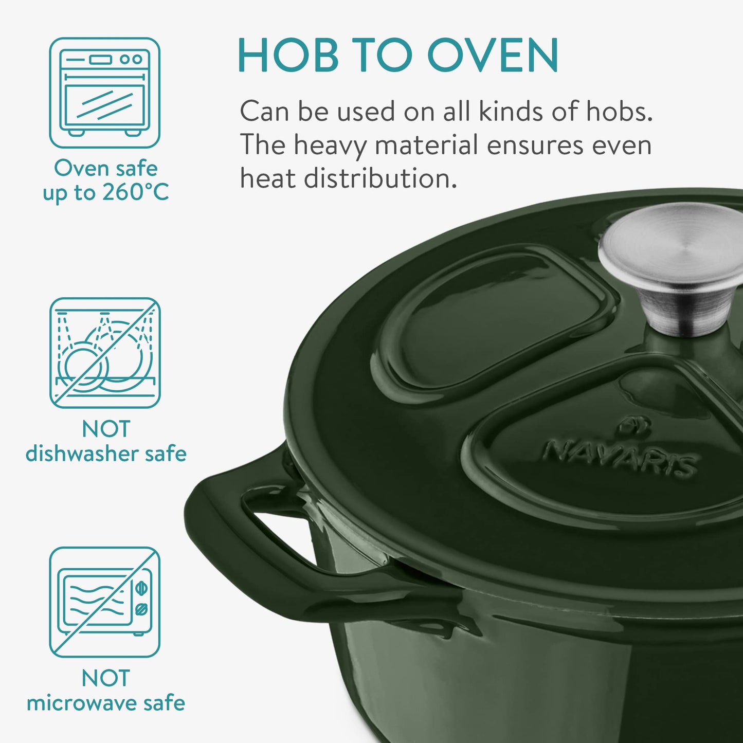 - Navaris Cast Iron Casserole Dish with Lid | 24cm Round Dutch Oven Pot -