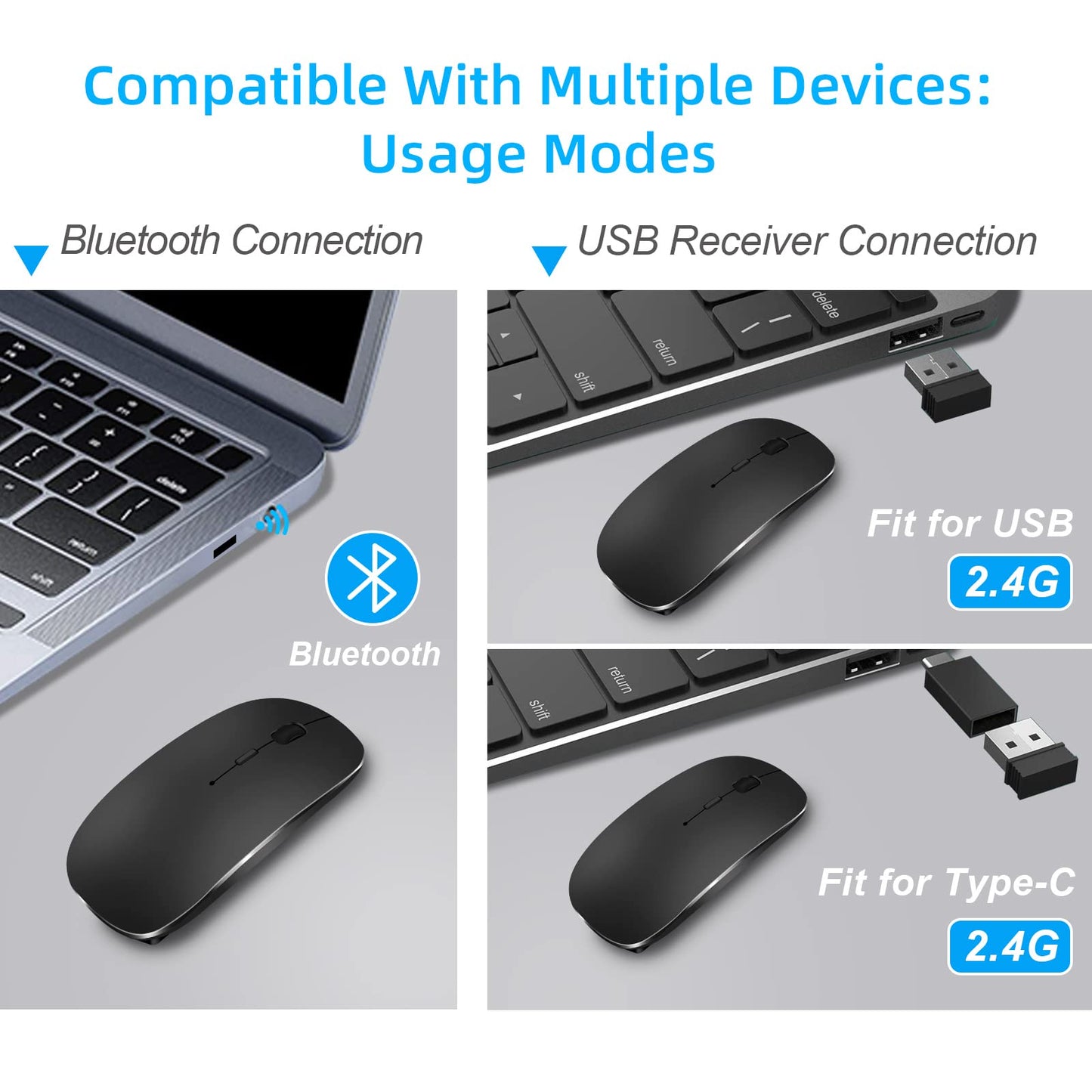 - LEAPEST Wireless Bluetooth Mouse | Portable Slim Silent Office Mice | USB-C Adapter | 2.4 GHz -