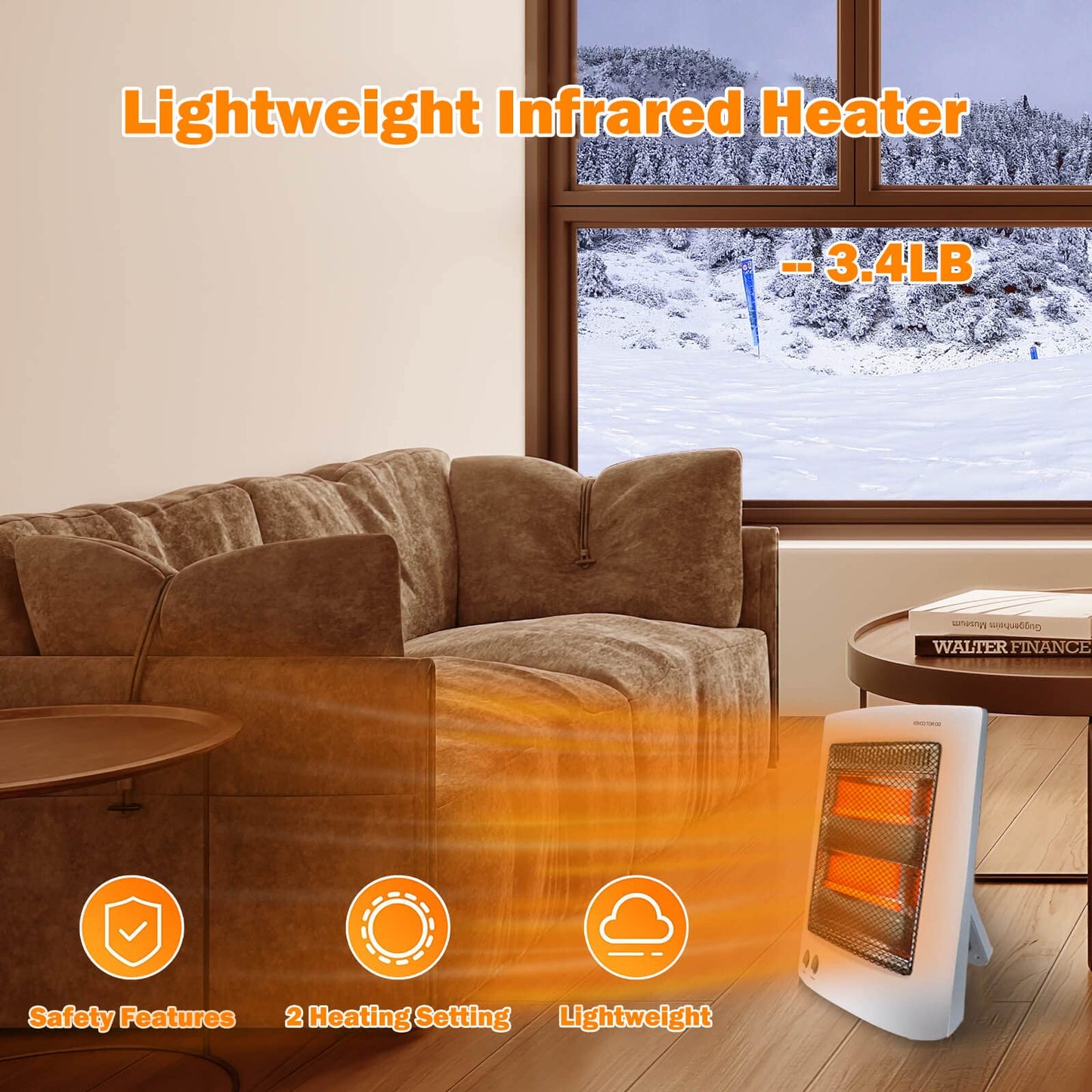 - SONBION Infrared Heater | 800W Halogen Heater with 2 Heat Settings -