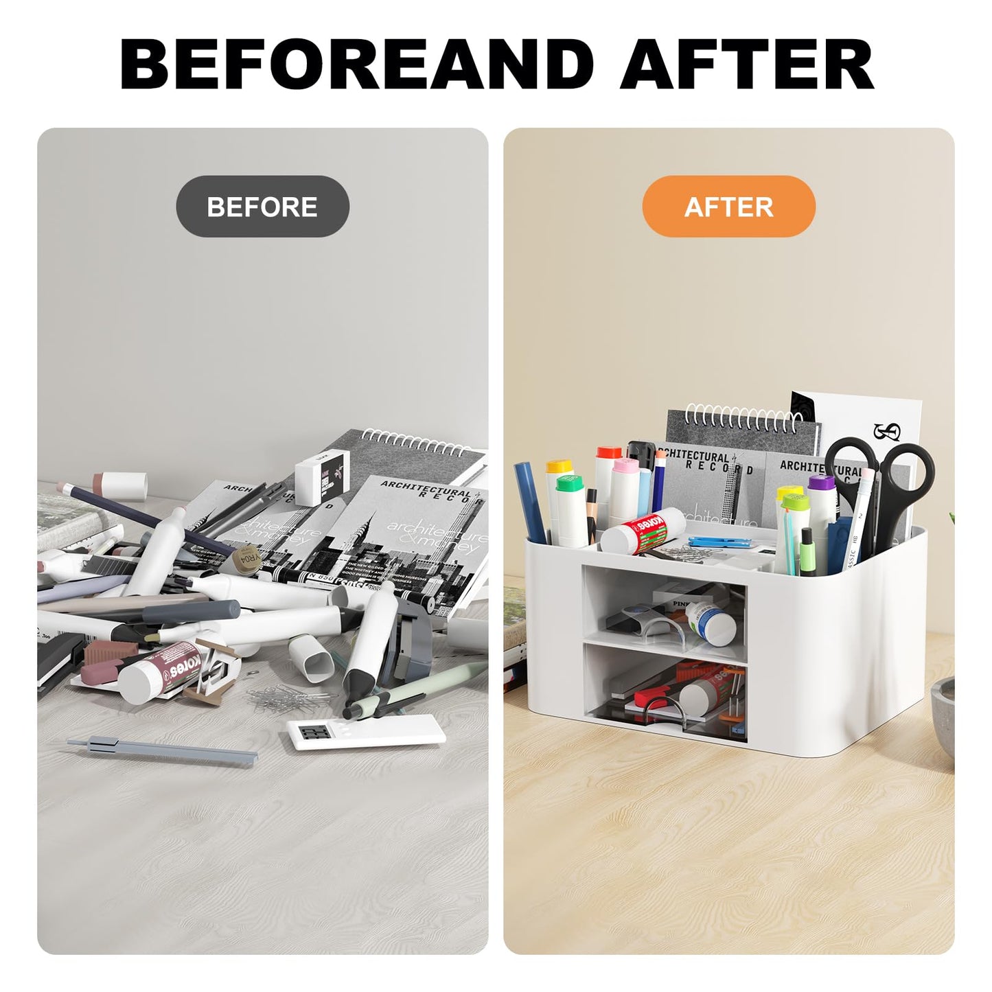 - Senders Desk Organiser | 2 Drawers | Desk Tidy Organiser | Pen Holder -