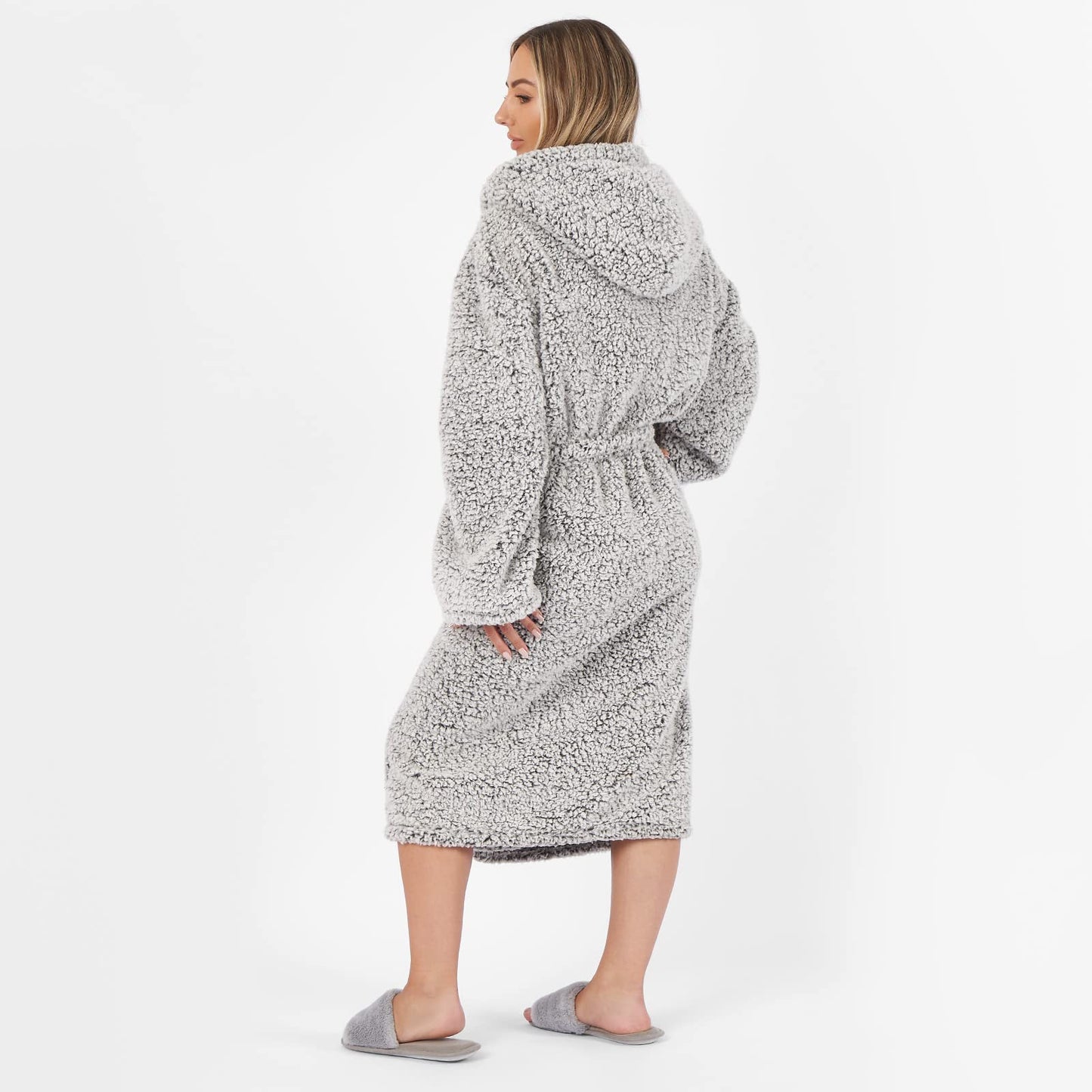 Brentfords Teddy Marl Super Soft Warm Fleece Adults Dressing Gown Full-Length Womens Ladies Robe, Charcoal Grey