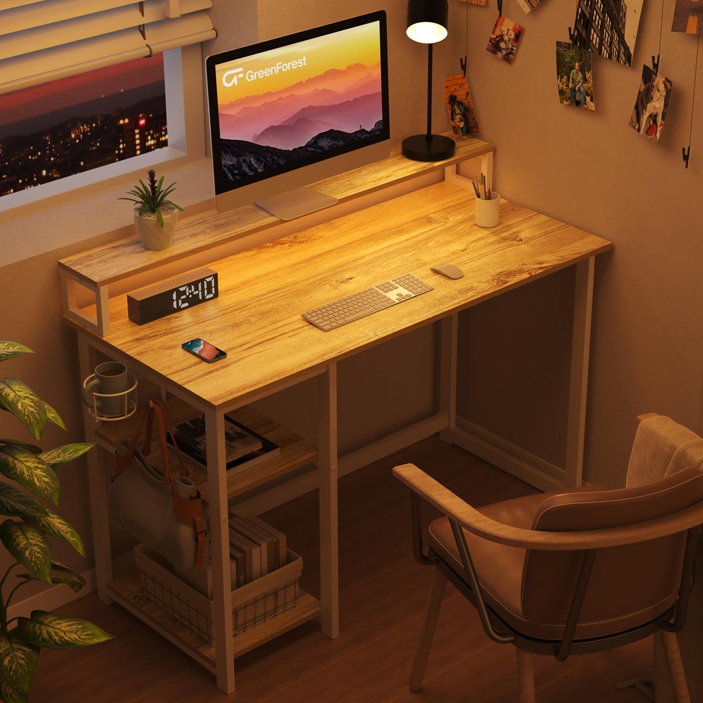 - GreenForest Computer Desk With Full Monitor Stand | 100cm Home Office Desk -