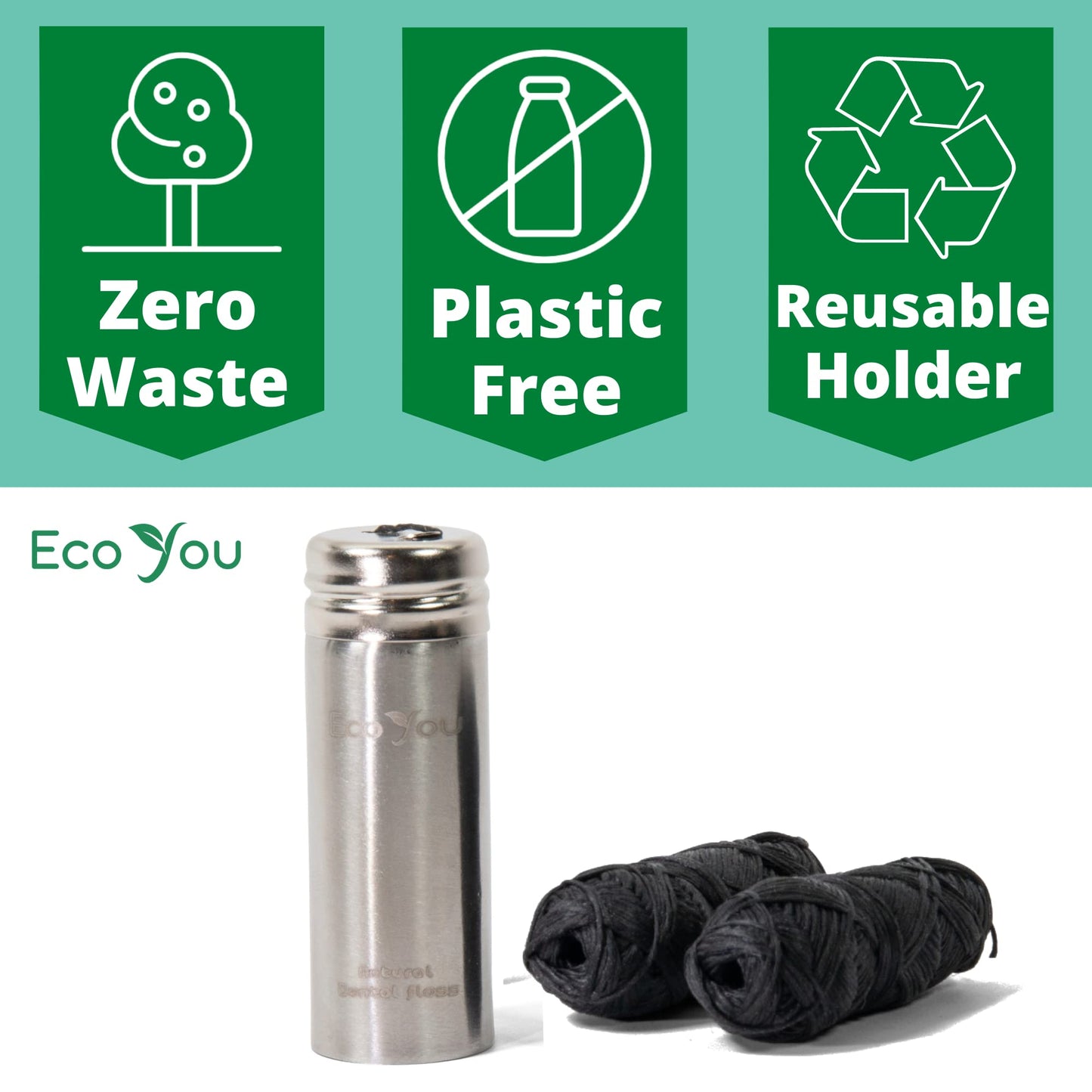 - EcoYou Eco Floss | 2 Charcoal Dental Floss Refills + Dental Floss Holder | Mint & Candelilla Wax -