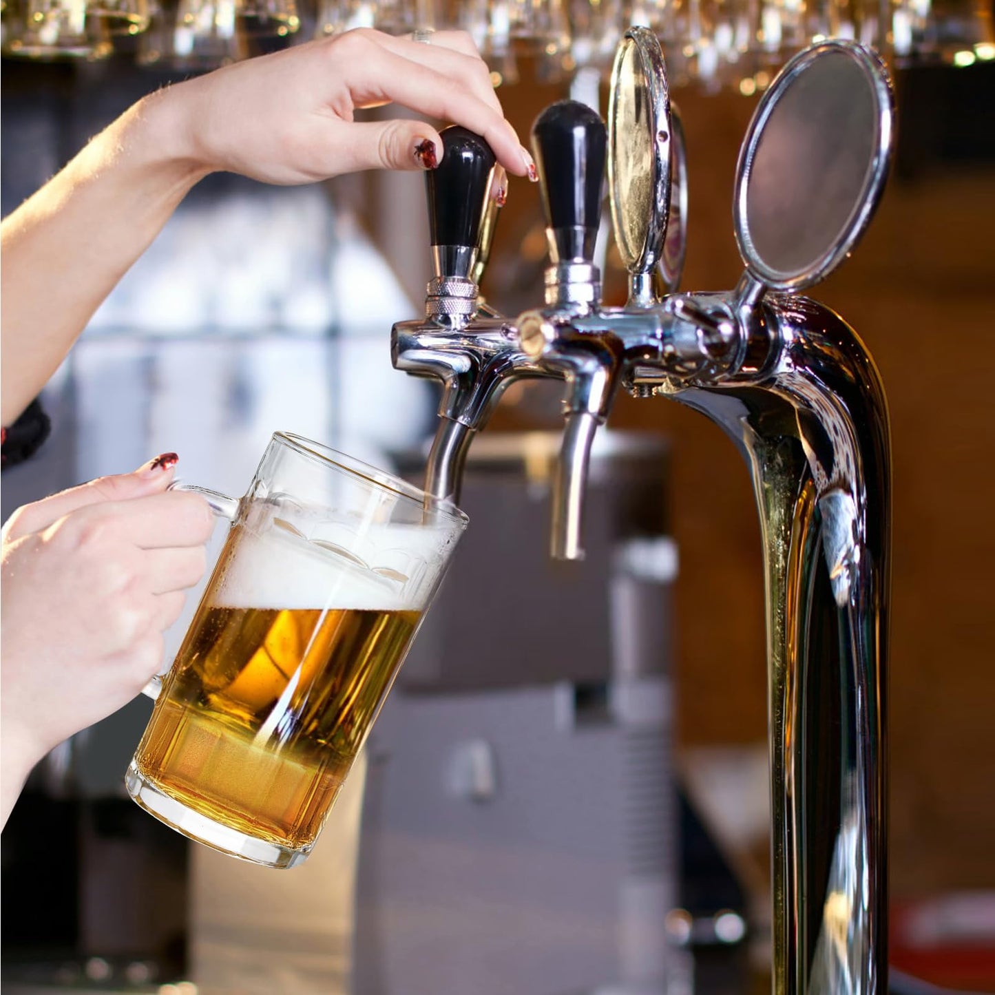 - ZENFUN 8 Pack Heavy Large Beer Glasses, 400ML Glass Beer Mugs with Handle & Stainless Steel Straws, Beer Glass Steins Heavy Base Pub Drinking Mugs