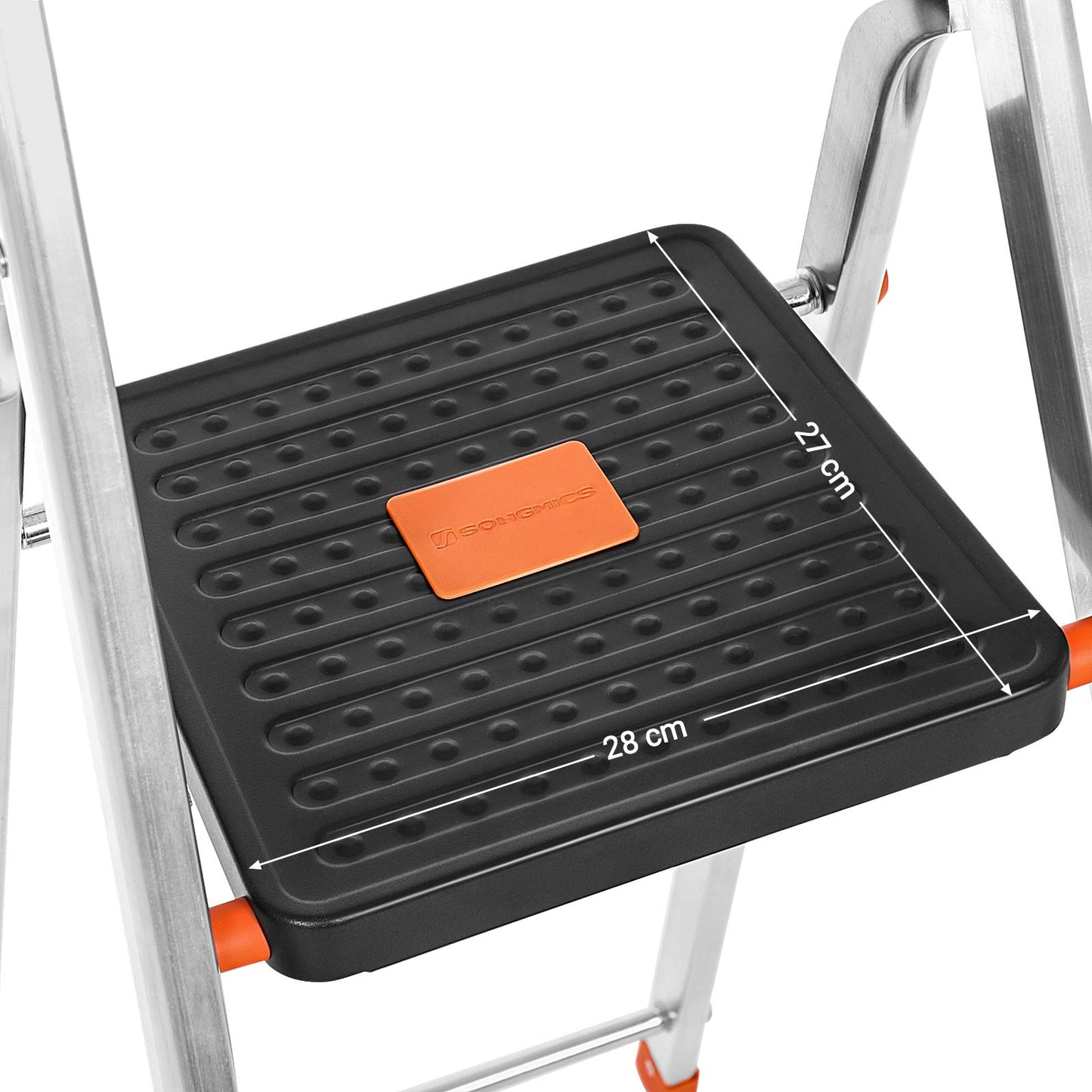 - SONGMICS Step Ladder | 4-Step Folding Ladder | Tool Tray and Anti-Slip Feet | Max. Static Load 150 kg | Black and Orange   -