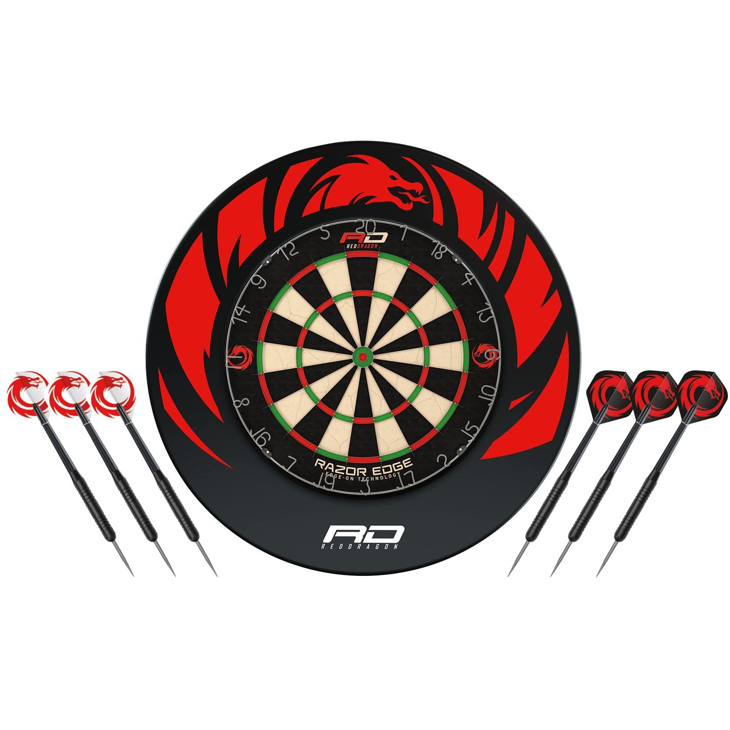 - Red Dragon Razor Edge Professional Dartboard Set | Tournament Standard quality and Durable Dragon Design Surround -