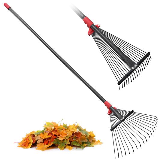 - Garden Leaf Rakes for Lawns Heavy Duty | 23-41 cm Adjustable Rake Head | 82-154 cm Adjustable Long Handle | Metal Rake Tool for Gardening Camping Clear Collect Leaves Debris | 18 Anti-Rust Metal Tines -