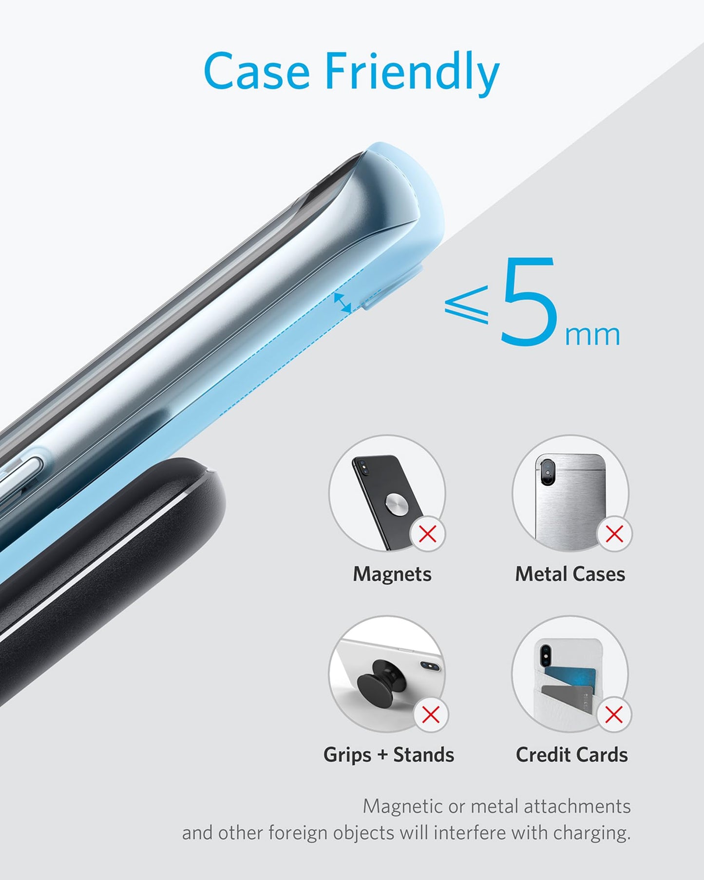 Anker Wireless Charger, PowerWave Stand, Qi-Certified for iPhone 15/14/13/12 Series, SE, 11, 11 Pro, 11 Pro Max, XR, Xs Max, 10W Fast-Charging Galaxy S20 S10 S9 S8, Note 10 (No AC Adapter)