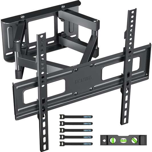 BONTEC TV Wall Mount for 23-70 Inch LED LCD Flat & Curved TVs, Swivels Tilts Extends Double Arm Full Motion TV Wall Bracket Holds up to 45kg, Includes HDMI Cable, Spirit Level, Max VESA 400x400mm