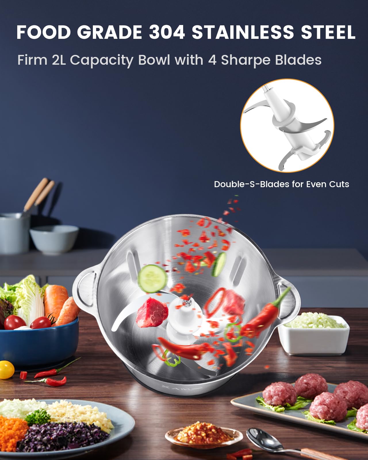 - Food Processor | Cosicosy 2L Meat Grinder with 4 Durable Blades | 2 Speed Adjustable Food Grinder Stainless Steel Food Chopper -