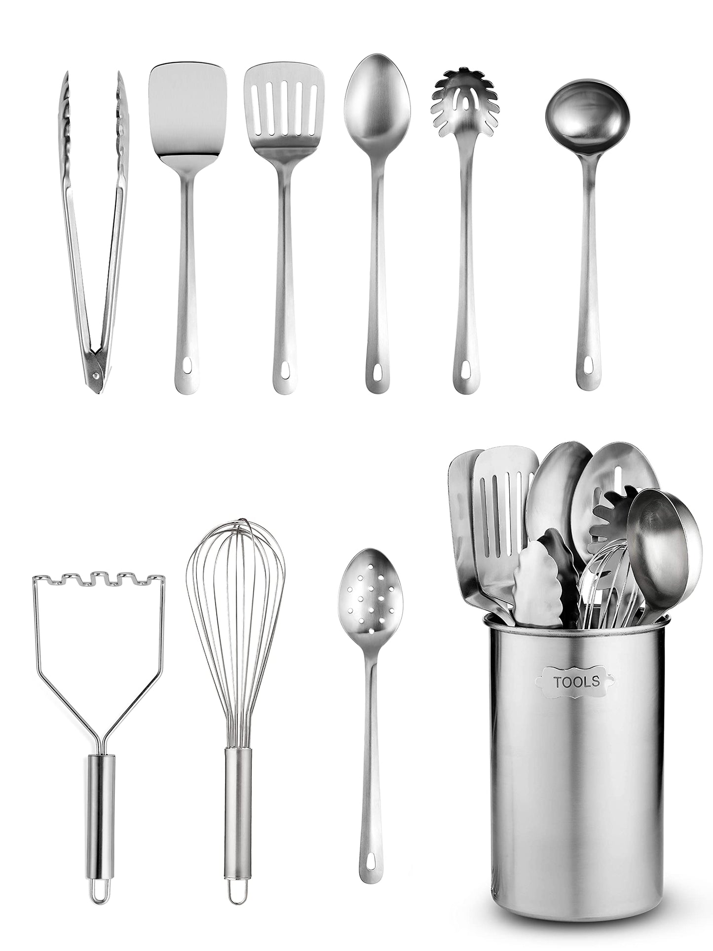 - FineDine Kitchen Utensils Set | 10-Piece | Stainless-Steel Cooking Utensils w/Spoons -