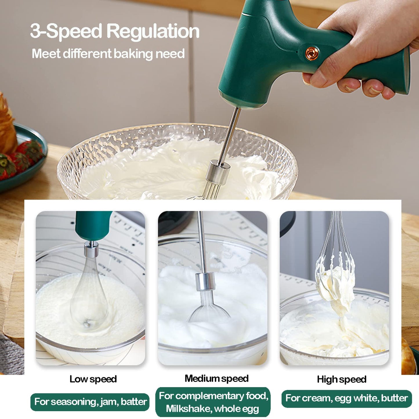 - FIOUSY Electric Hand Whisk | USB Rechargeable | Wireless Portable Egg Beater -
