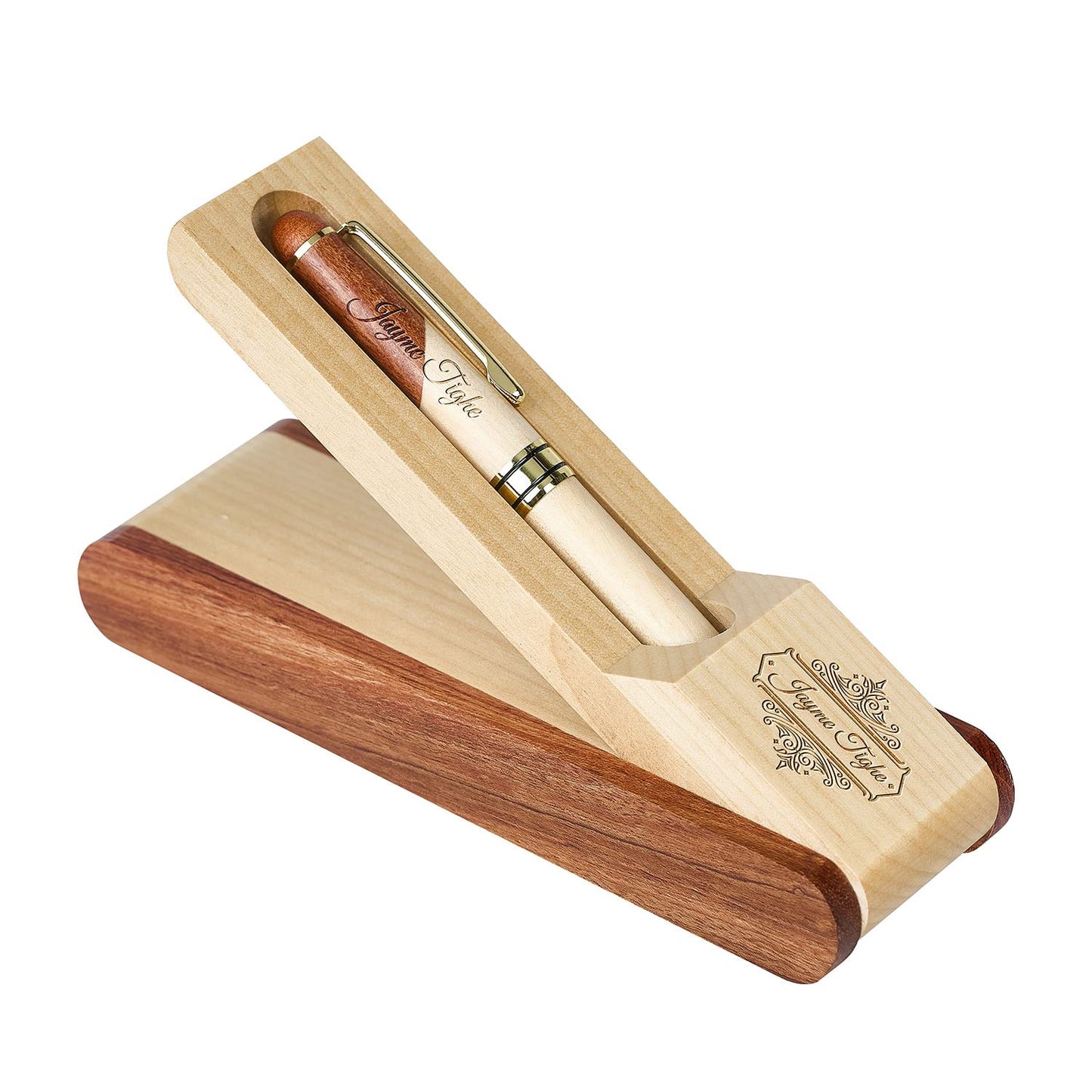 Custom Engraved Wood Pen Set, Executive Pen and Box With Free Personalization, Ballpoint Pen With Case For Gift (B)