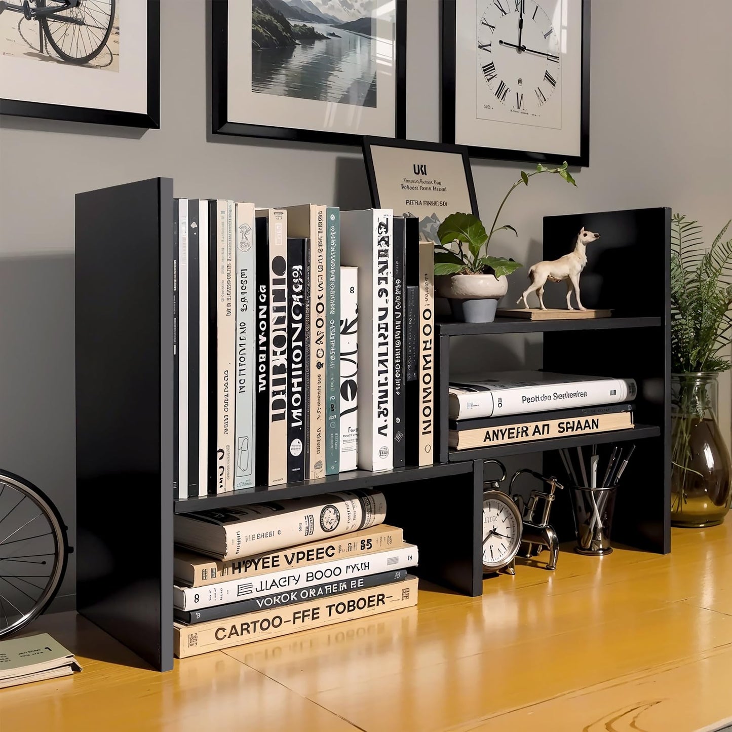 - Esilihom Desktop Organizer Office Storage Rack | Adjustable Bookshelf Display Shelf -