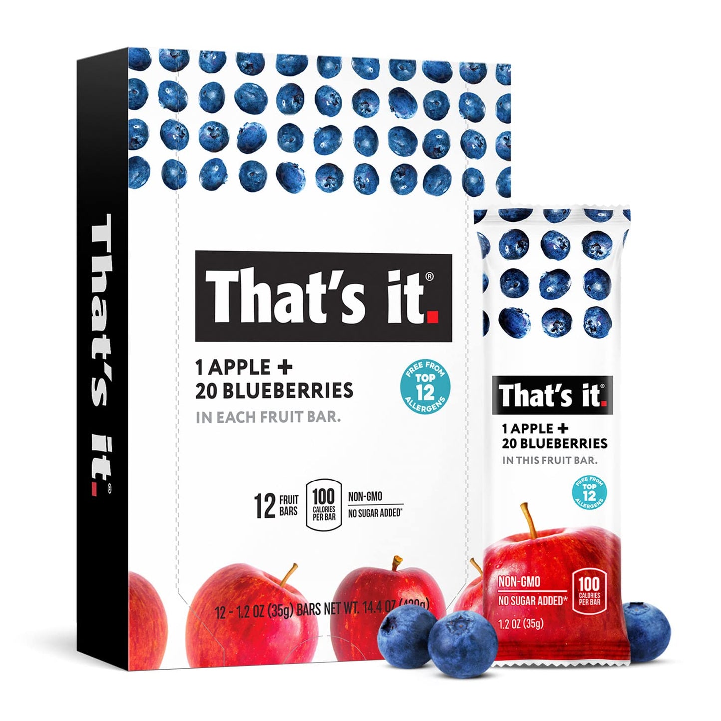 - That's it | Apple + Blueberry 100% Natural Real Fruit Bar | Best High Fiber | Vegan | Gluten Free Healthy Snack -