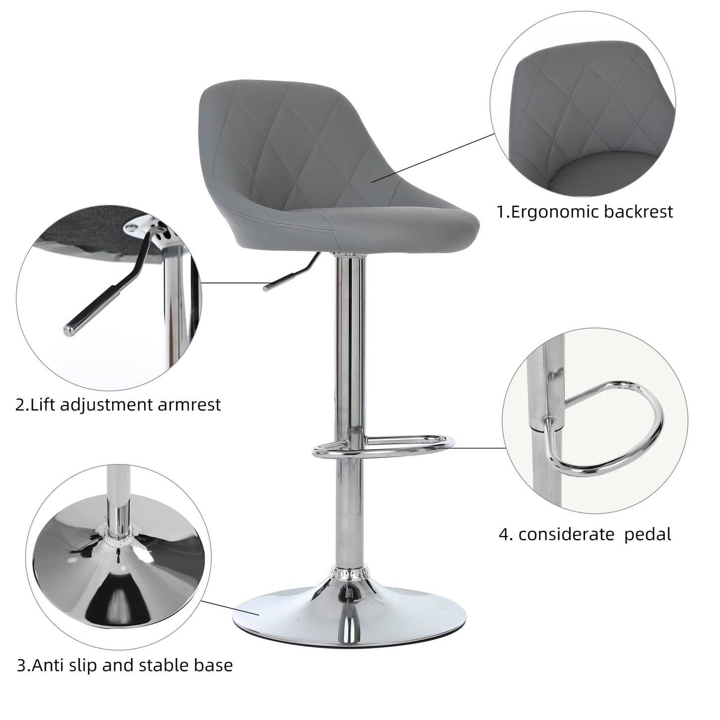 - Millhouse Modern Bar Stools Set | Leatherette Exterior | Adjustable Swivel Gas Lift -