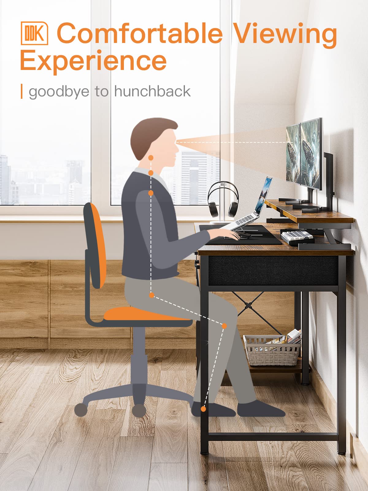 - ODK Computer Desk with Drawers | 48 Inch Office Desk | Storage & Shelves -