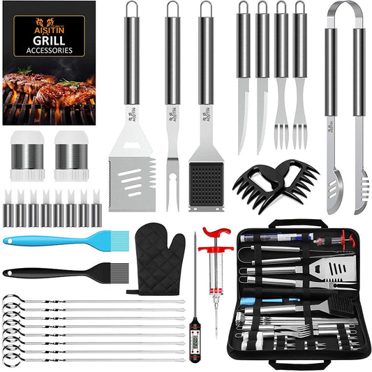 AISITIN BBQ Tools Set 35-in-1 BBQ Accessories BBQ Utensils Stainless Steel Barbecue Accessories for Camping Kitchen BBQ Utensils with Carrying Bag Gifts for Men and Women Gift