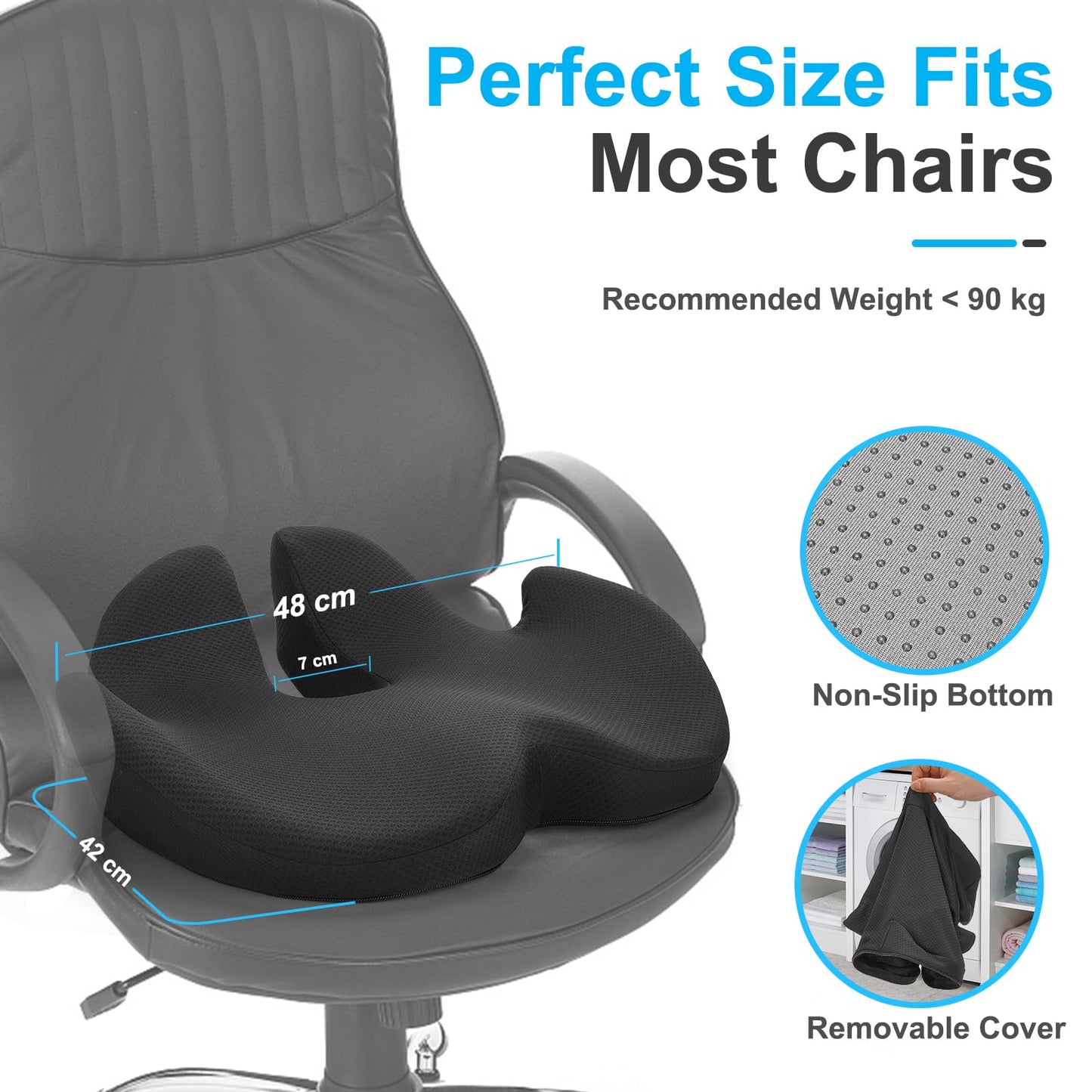 Ajiteogy Seat Cushion,Memory Foam Coccyx Cushion Pressure Relief for Hip, Tailbone, Coccyx, Sciatica,Ergonomic Seat Cushion for Office Chair, Wheelchair, Car Seat