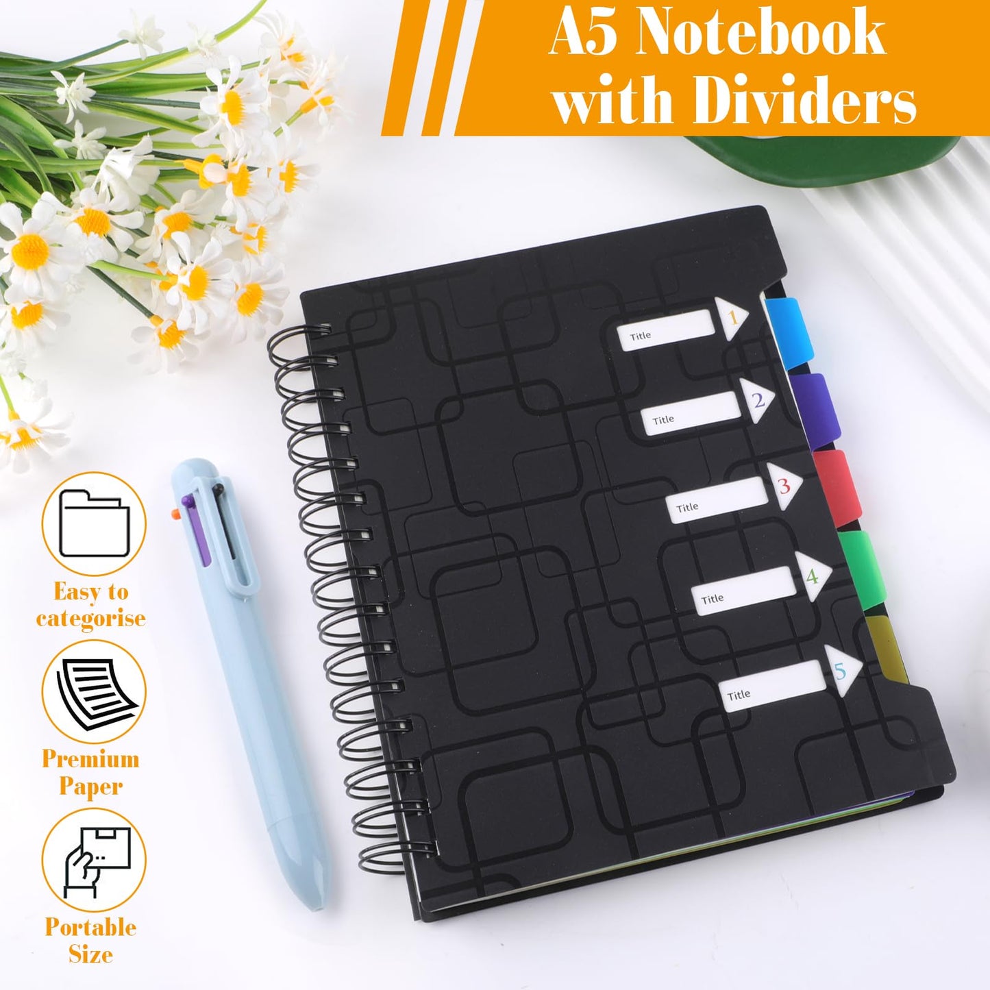 - Weysoo A5 Notebook with Dividers, Spiral Notebook with Multicolor Pen, Project Book 240 Pages)