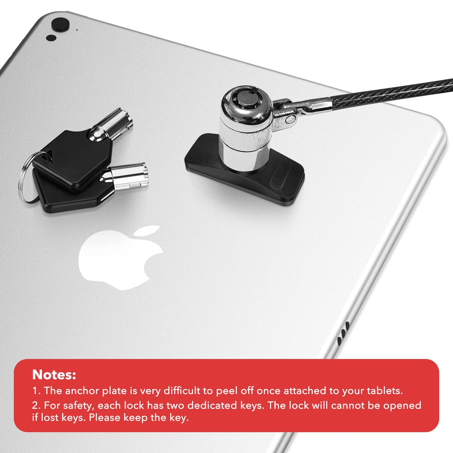 AboveTEK Laptop Lock, Tablet Lock Security Cable, 2 Keys Durable Steel iPad Locking Kit w/Adhesive Anchors, Anti Theft Hardware Protection for iPhone Mobile Notebook Computer Monitor Mac Book Laptop